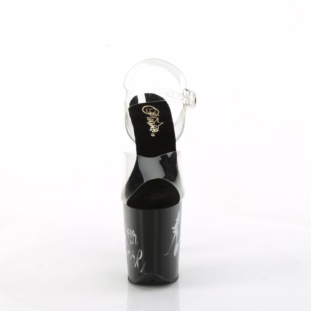Pleaser - FLAMINGO-808NLTG Sandaal met enkelband, Paaldans schoenen - Zwart/Transparant